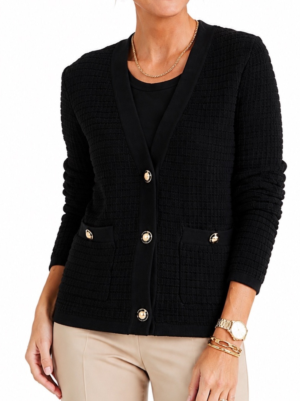 TALBOTS CLASSIC BLACK KATE CARDIGAN SZ MP EUC